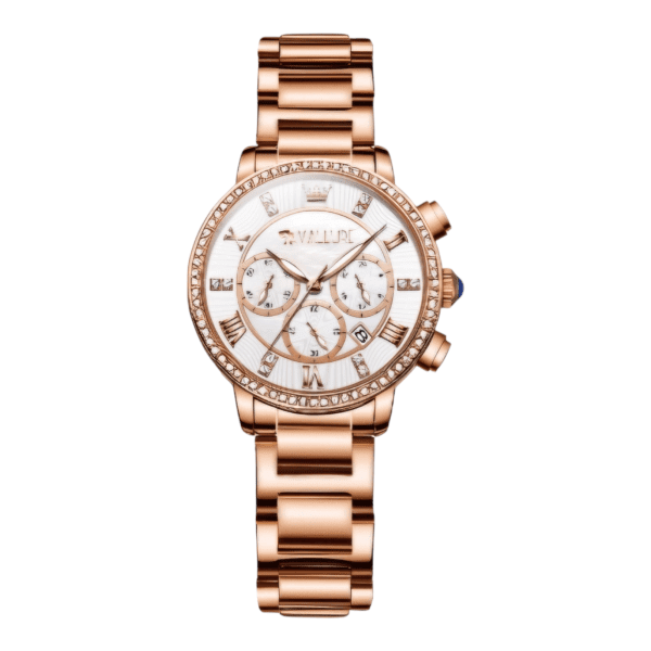 Vallure Rose Gold Stainless Steel Watch with Diamond Fashion Dress Design - Waterproof and Luminous - Image 5